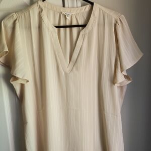 Maurices Cream Flutter Sleeve Blouse with Mandarin Collar